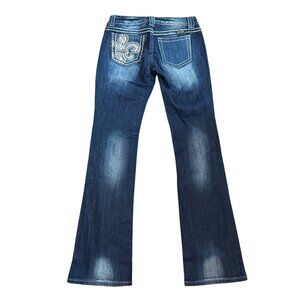 Miss Me Womens Easy Bootcut Jeans Size 27 Dark Wash Denim Embroidered Pocket Mad